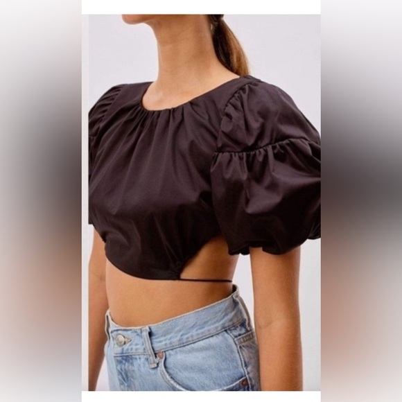 For Love And Lemons Tops - For Love & Lemons Joanna Crop Top With Open Back Tie Closure In Black Size S